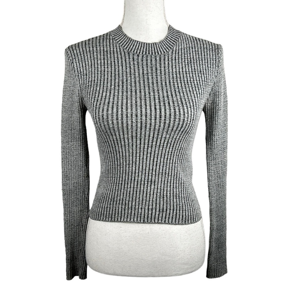 Forever 21 Gray & Black Knit Ribbed Long Sleeve Crewneck Sweater‎ Size Small